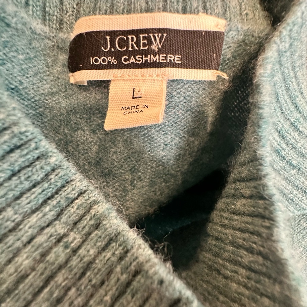 J.Crew 100% Cashmere Mock Neck Sweater Teal Blue Size L - Picture 5 of 5